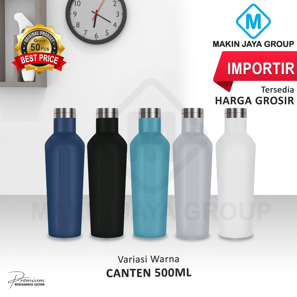 Tumbler Canten Termos Premium Stainless Steel 4 Sisi Datar 500ml botol air minum corkcicle MJG8022 c