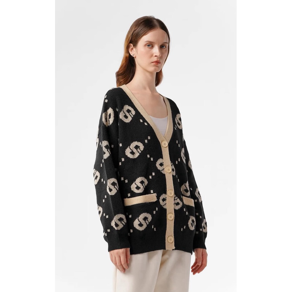 sweatshirt buttonscarves benang jarum sweater black beige caramel beverly cardigan black wicker swea