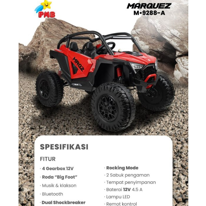Mobil Aki jeep Marquez 4WD Jeep Anak Jumbo Bisa 2 Anak Bisa remote dan gas injak manual SNI ORIGINAL