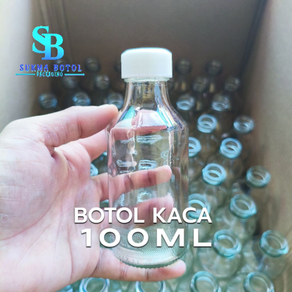 botol kaca 100ml bening tutup ulir plastik