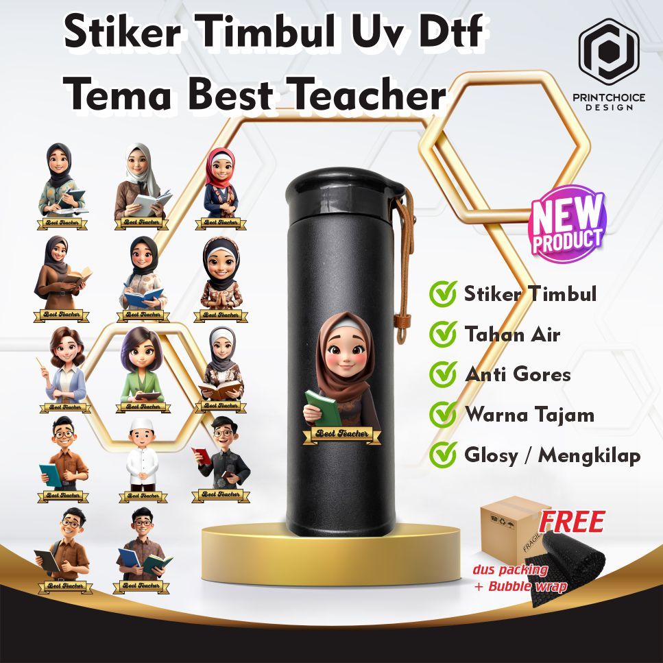 

Stiker Guru Best teacher UV DTF Timbul Decal Kering Tumbler Helm Casing