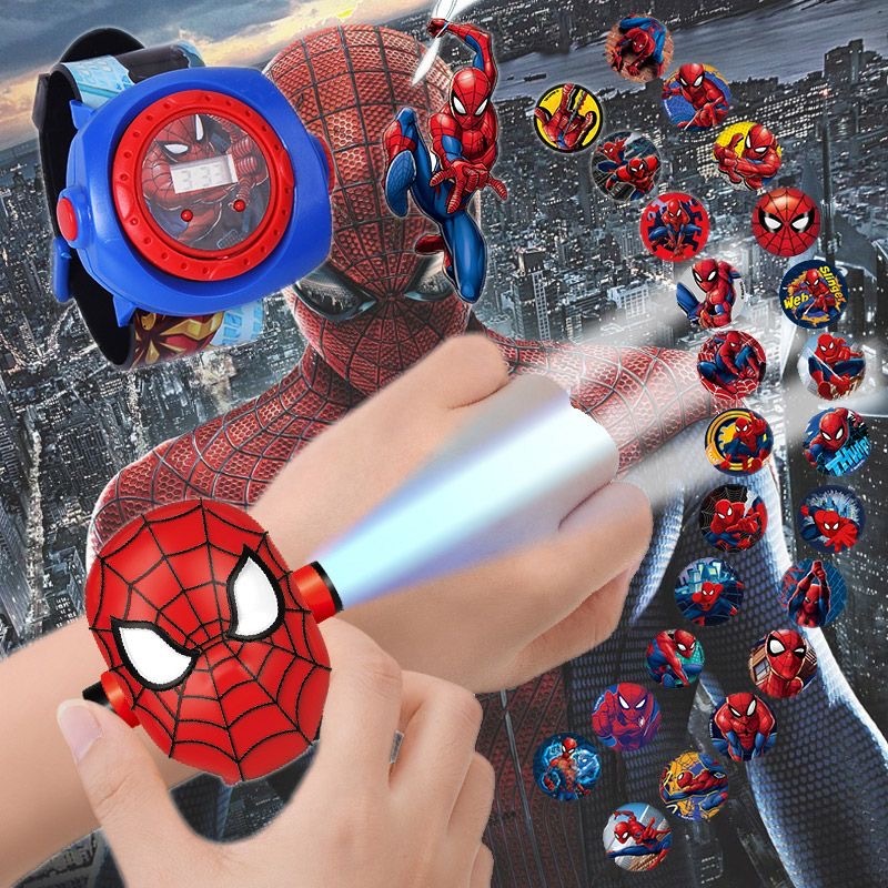 Jam Tangan Anak Digital LED Laser Proyektor Kepala Jumbo Mainan Karakter Kartun Superhero Spiderman 