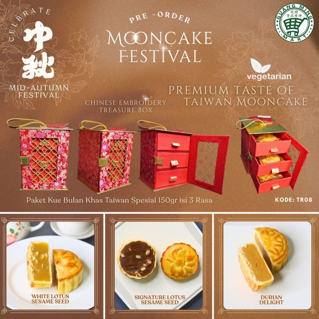 

Premium Taste of Taiwan Mooncake Vegetarian (TM08) | Paket Kue Bulan Khas Taiwan 3 Rasa Spesial