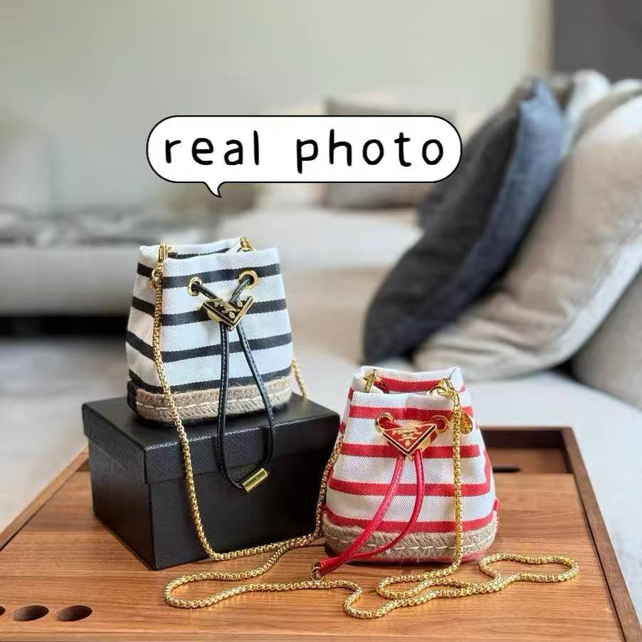 2025 Summer New Mini Mariner Bag prada Straw Weaving Striped Holiday Style Chain crossbody bag Handh
