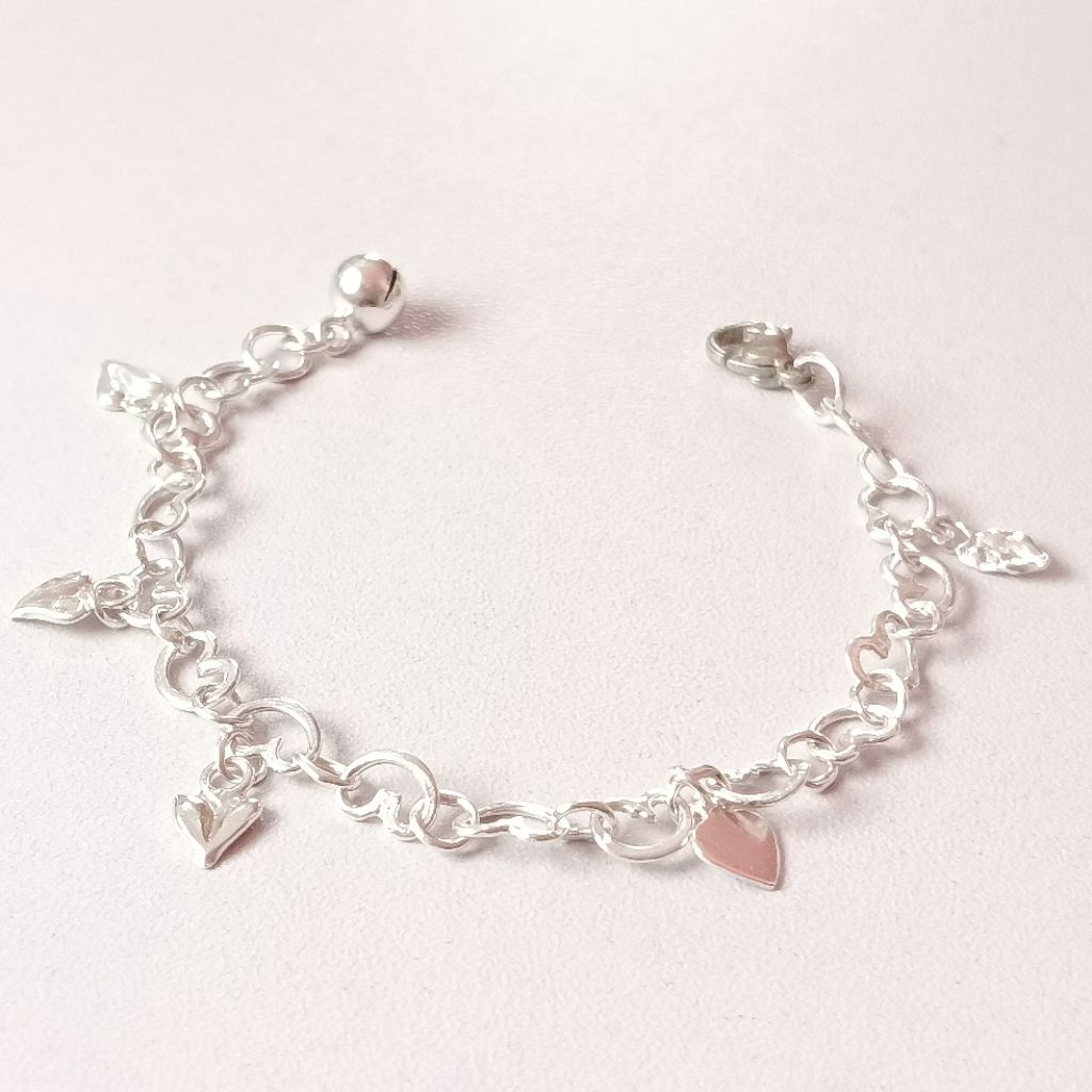 Gelang Tangan Anak Model Rantai Mainan Love Perak Asli Silver 925 Lapis Emas Putih/Gelang Anak/Gelan