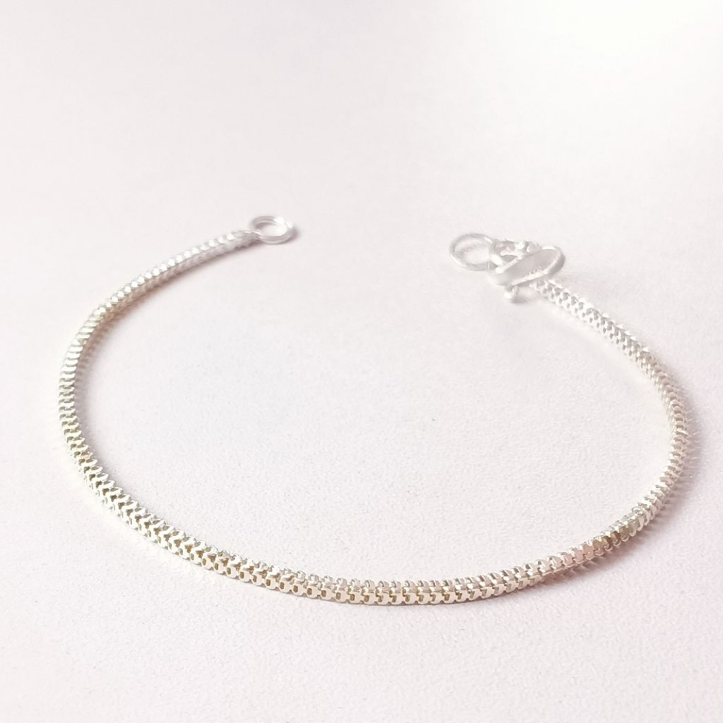 Gelang Rantai Pria Wanita Perak Asli Silver 925 Lapis Emas Putih/Gelang Rantai Polos/Gelang Rantai P