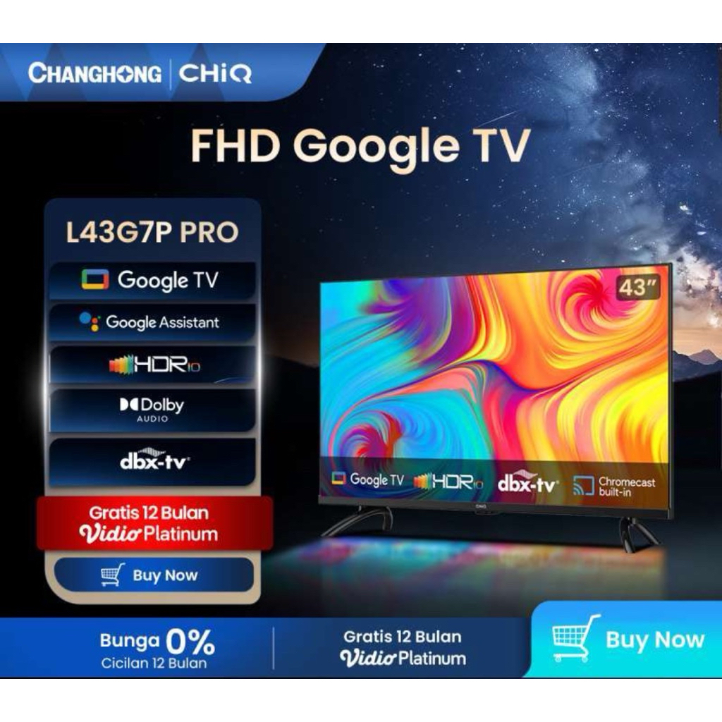 【Google TV】CHiQ  L43G7P Pro Smart TV Full HD-HDR10+DBX Dolby Audio Google Assistant Netflix Youtube 