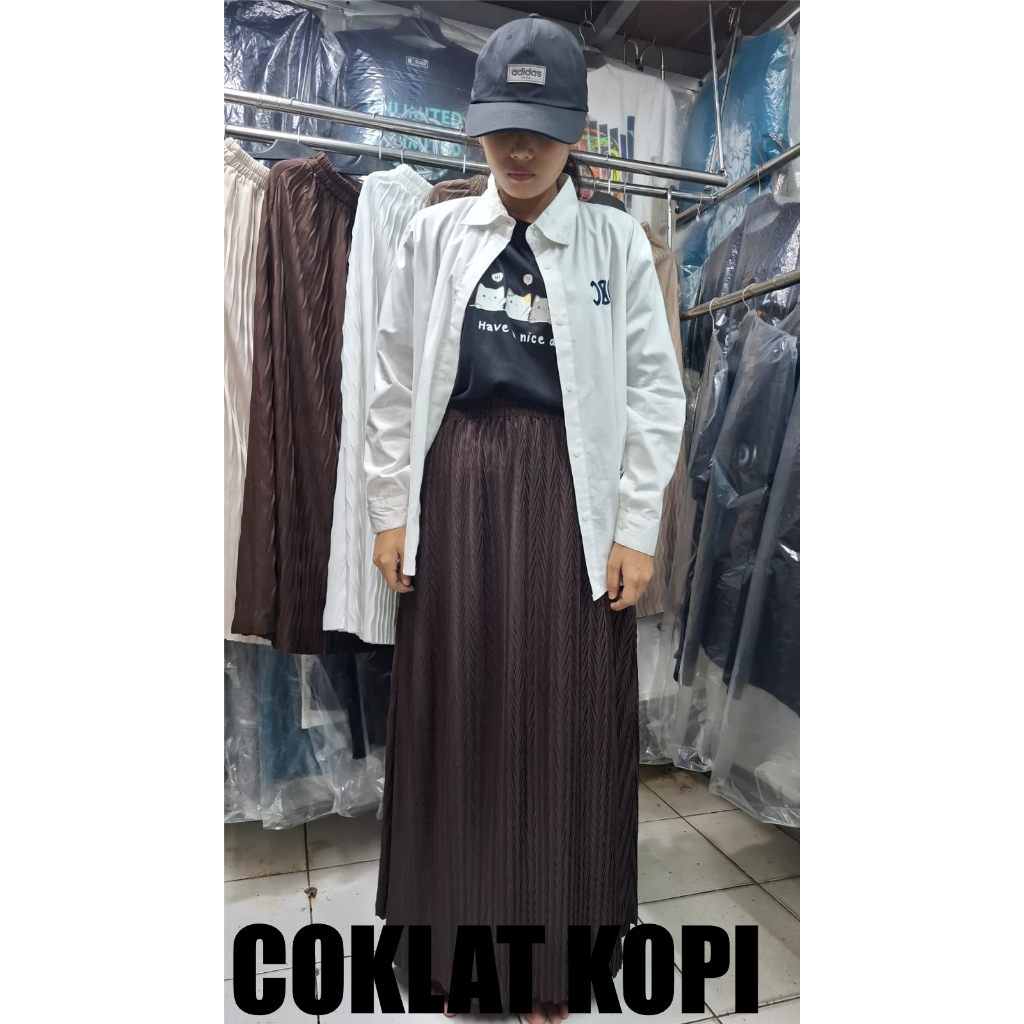 Rok Plisket Padi Wanita / Rok Plisket / Rok Panjang Model V / Bawahan Wanita 002 padi