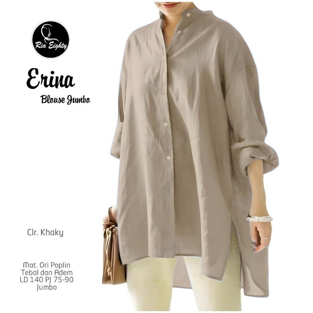 ERINA BLOUSE JUMBO LD 140 bahan Original poplin Tebal dan Adem PJ 75-90 JUMBO busui Baju Atasan Top 