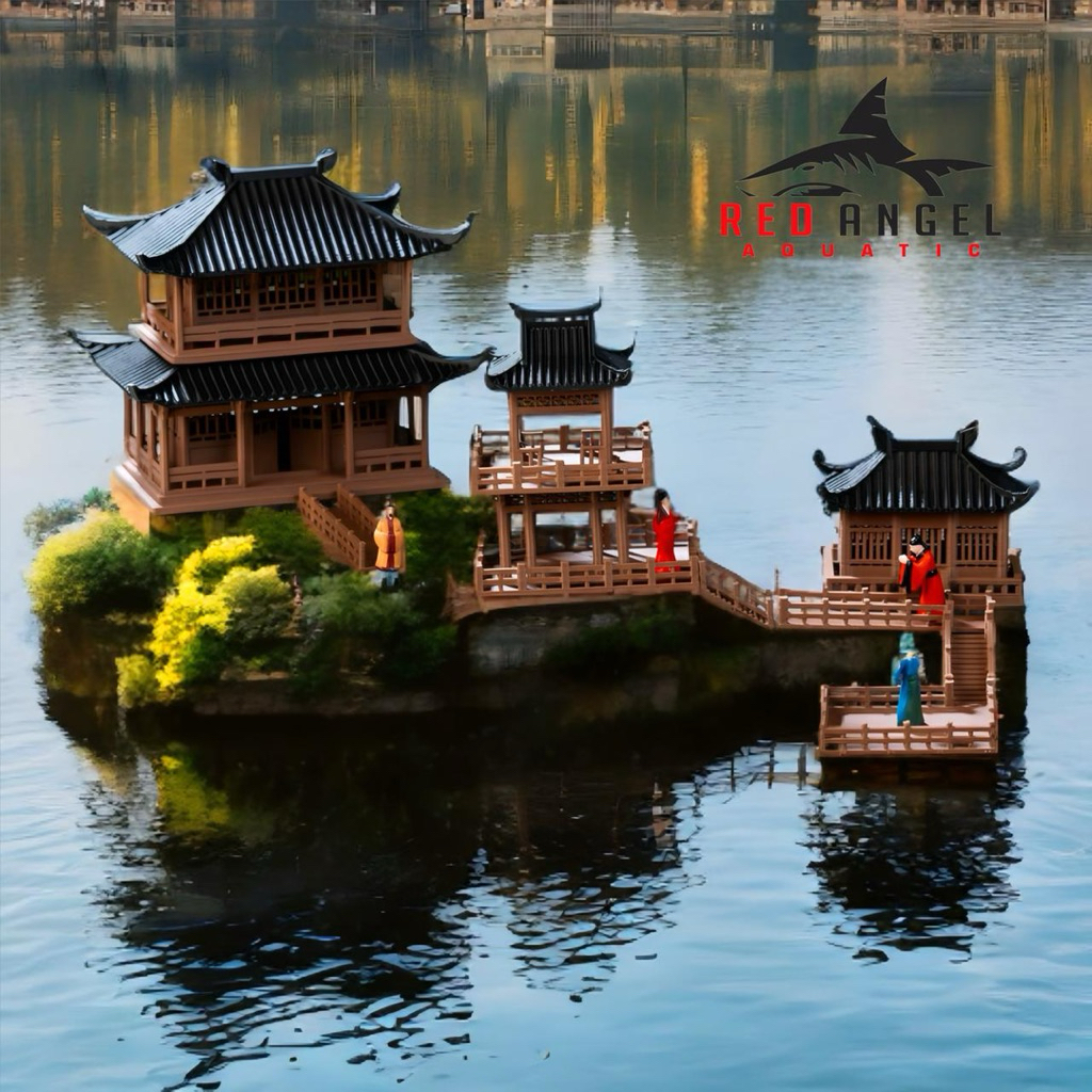 (full set) miniatur kuil gazebo rumah koridor tangga hiasan aquascape paludarium aquarium super real