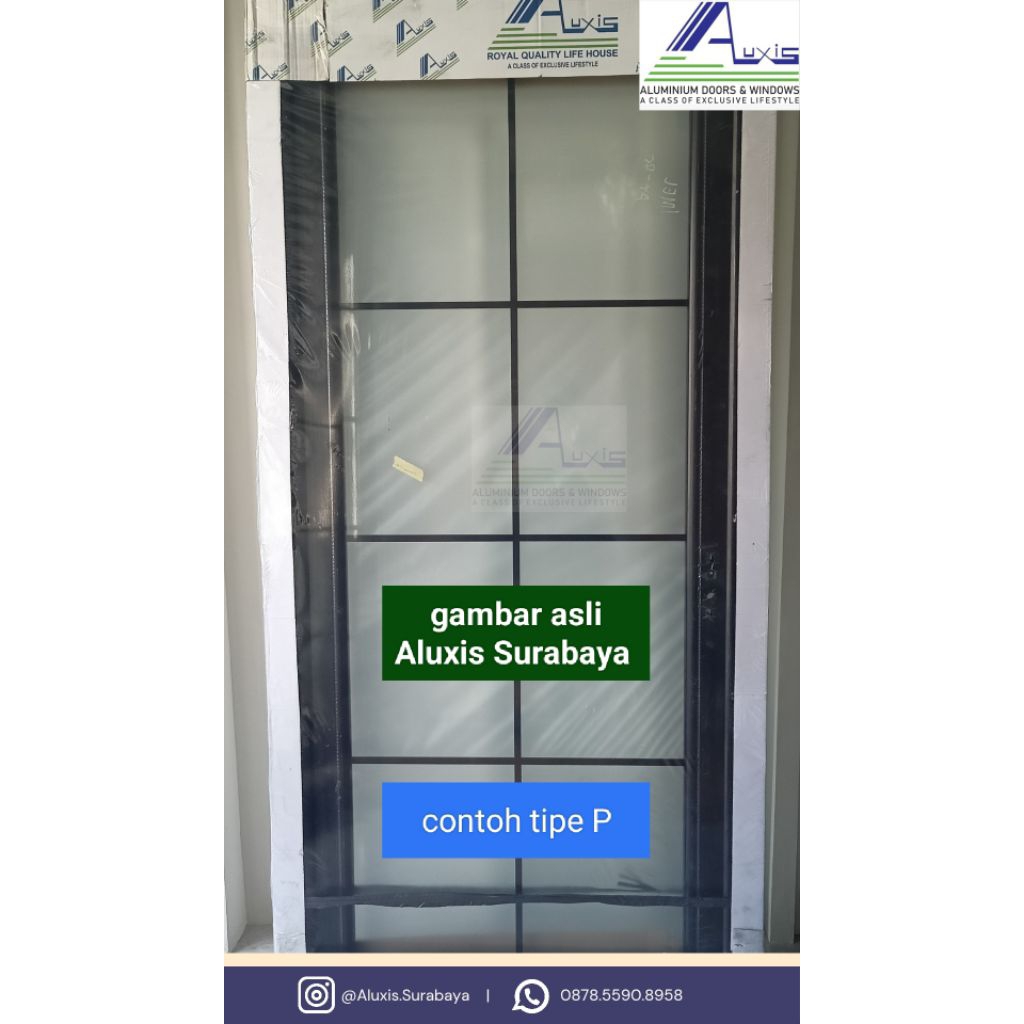 PINTU ALUXIS ALUMINIUM SWING - DOUBLE GLASS + ORNAMEN - KUSEN ARCHITRAP - PINTU KAMAR MANDI - PINTU 