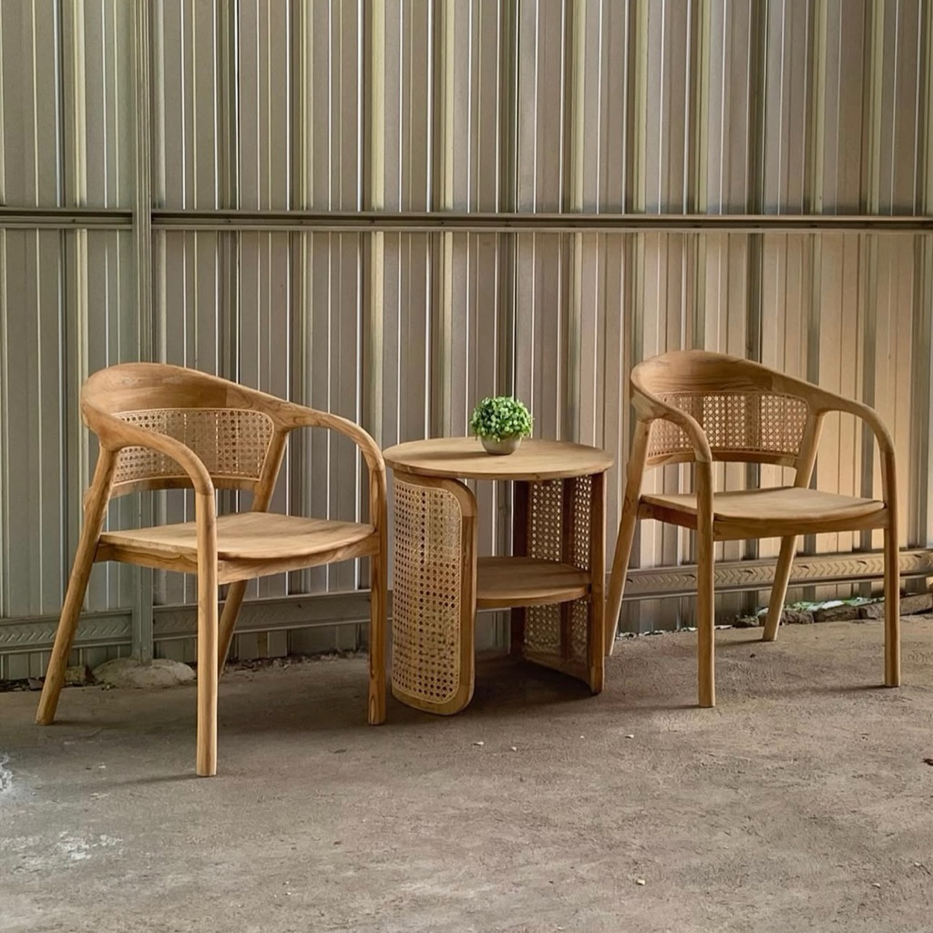 set kursi teras rotan set meja teras kayu jati kursi teras minimalis aesthetic