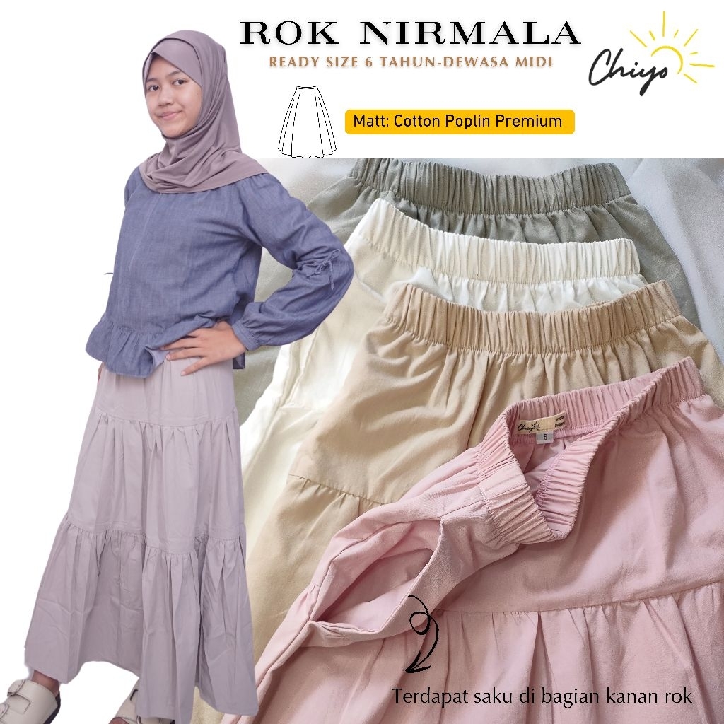 Rok Anak 5-14Tahun dan Dewasa Panjang Katun Poplin / Rok Anak 6 8 10 12 14 Remaja Hingga Dewasa