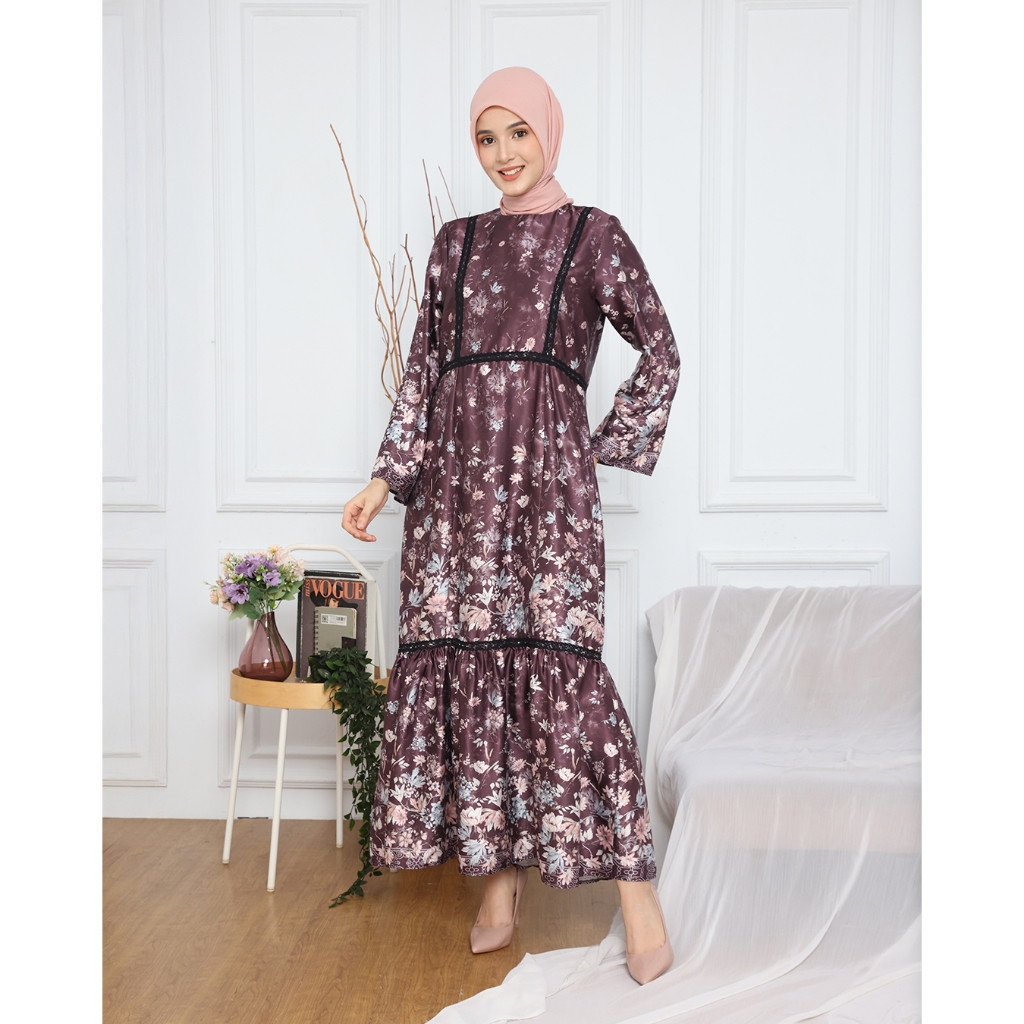 NEW InCozy Zalia Dress - Dress Muslim Wanita Maxi Motif Bunga Purple