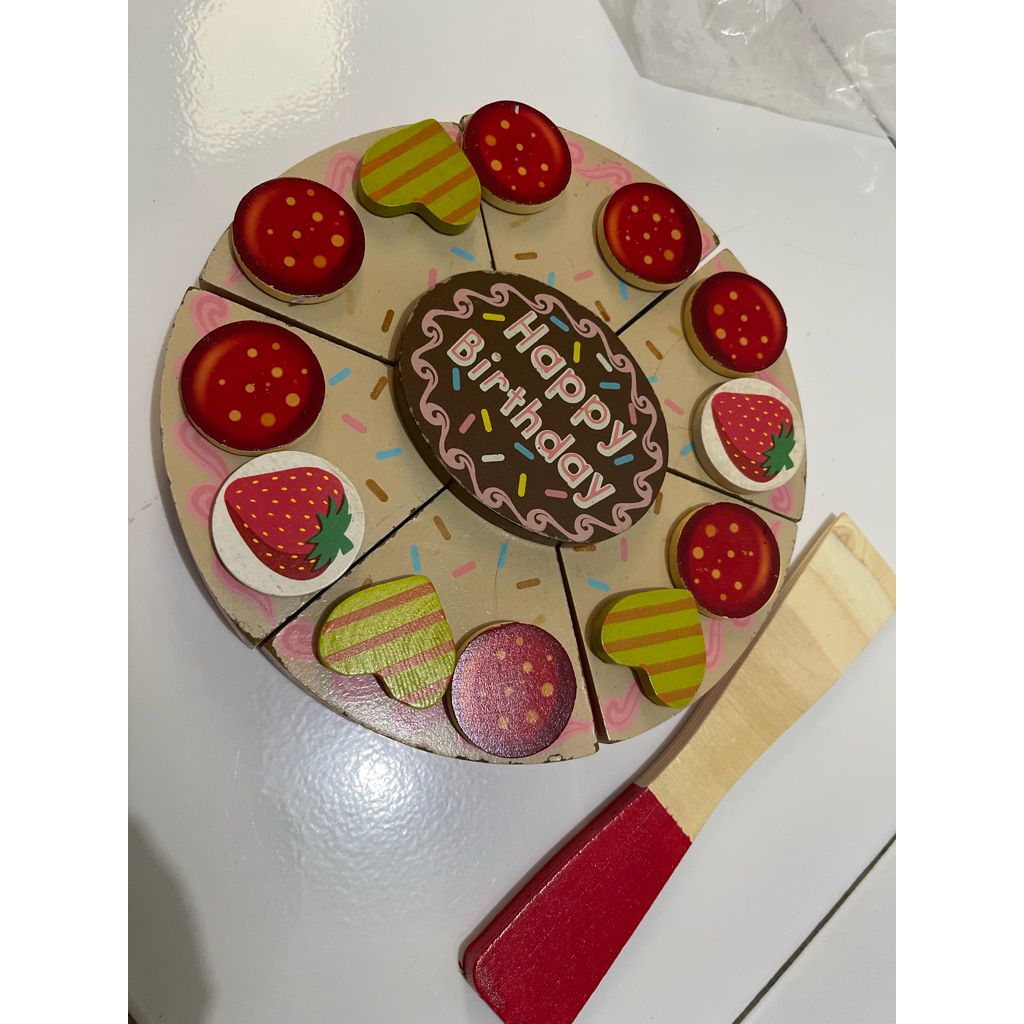 wooden birthday cake preloved kue potong kayu preloved