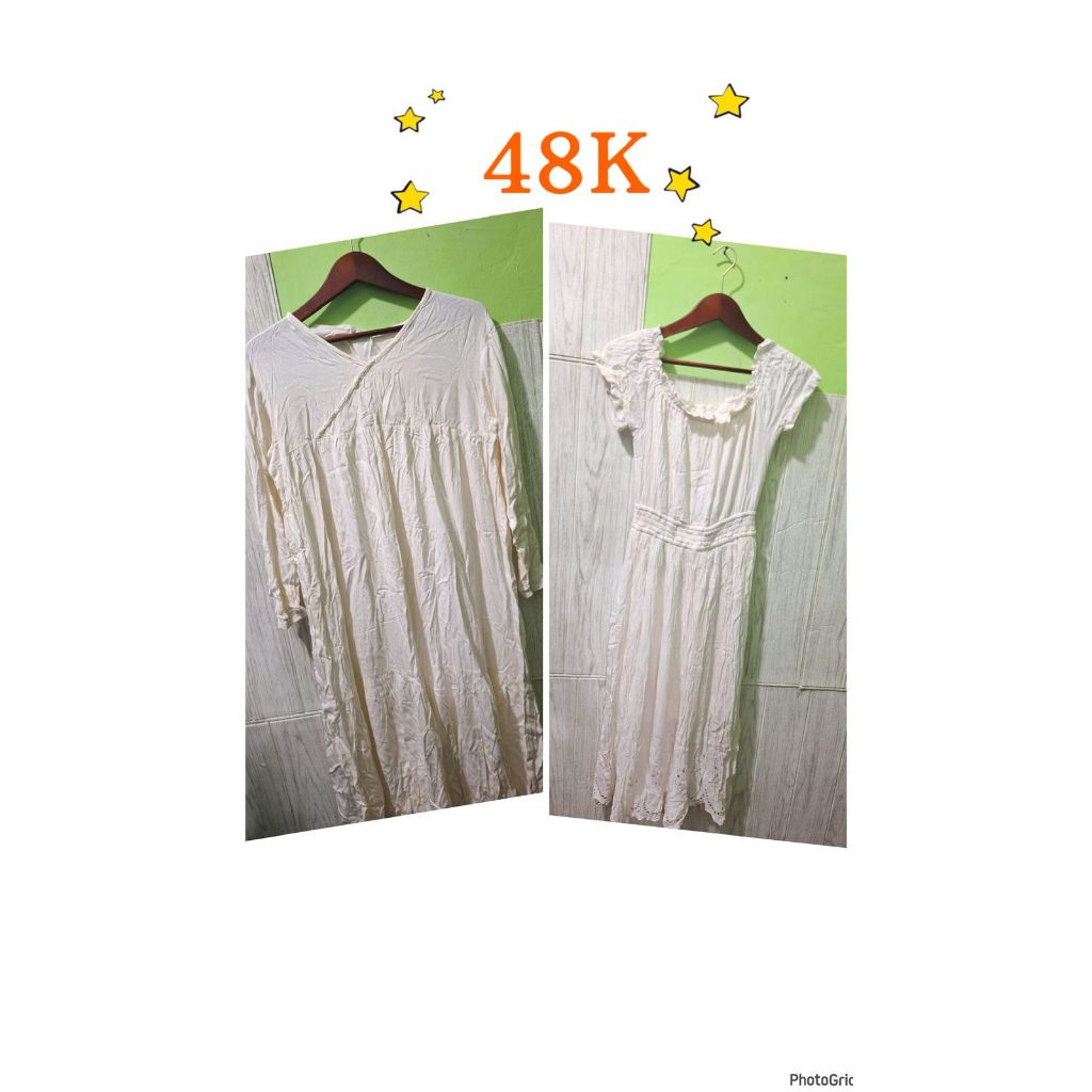 Preloved Dress Putih Polos Wanita / Summer Dress Bawah Lutut Elegan / Model 1 Lengan Panjang polos /