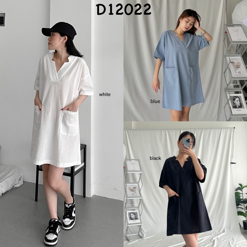 [FG] Aria Pocket Linen Casual Mini Dress / Dress Loose Longgar Nyaman Wanita D12022