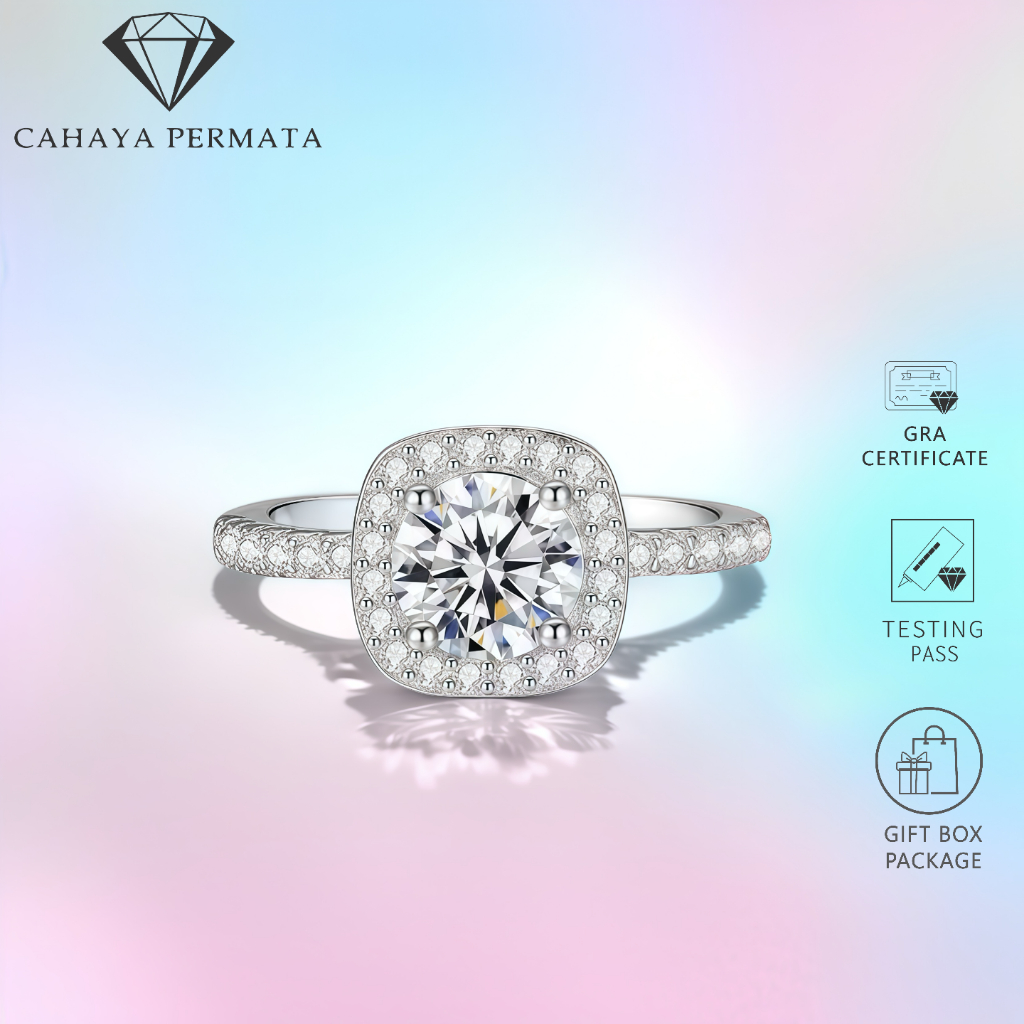 Cincin Wanita Berlian Moissanite 2 Karat dengan Kilauan Super dan Elegan Ukuran cincin dapat disesua