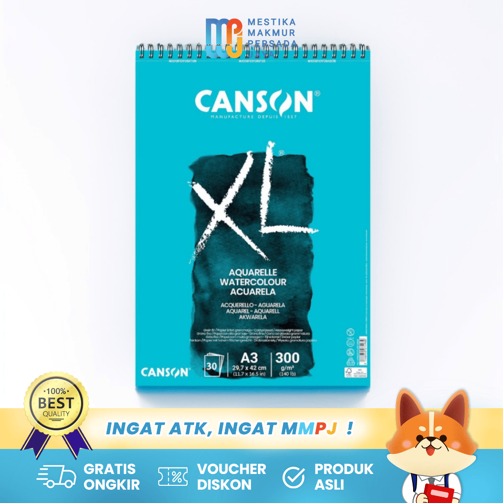 Canson XL Aquarelle A3 300gsm – Kertas Watercolor 30 Lembar Cold Pressed 400039171