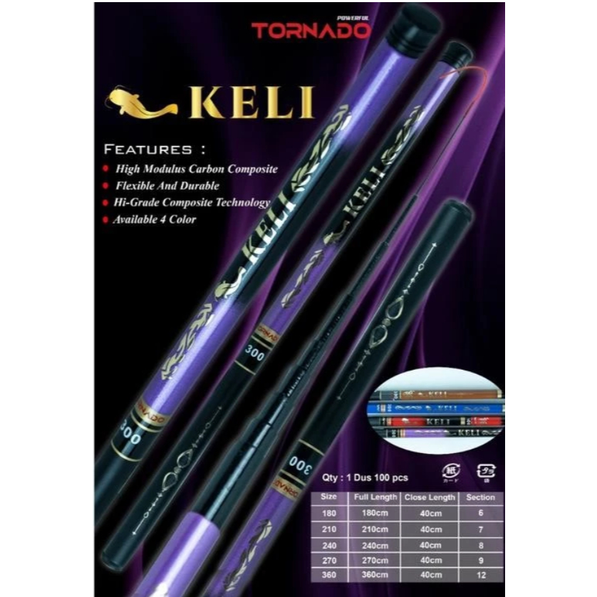 TORNADO Joran Pancing Tegek KELI 180cm - 360cm High Modulus Carbon Composite Blank Ringan Kuat Joran