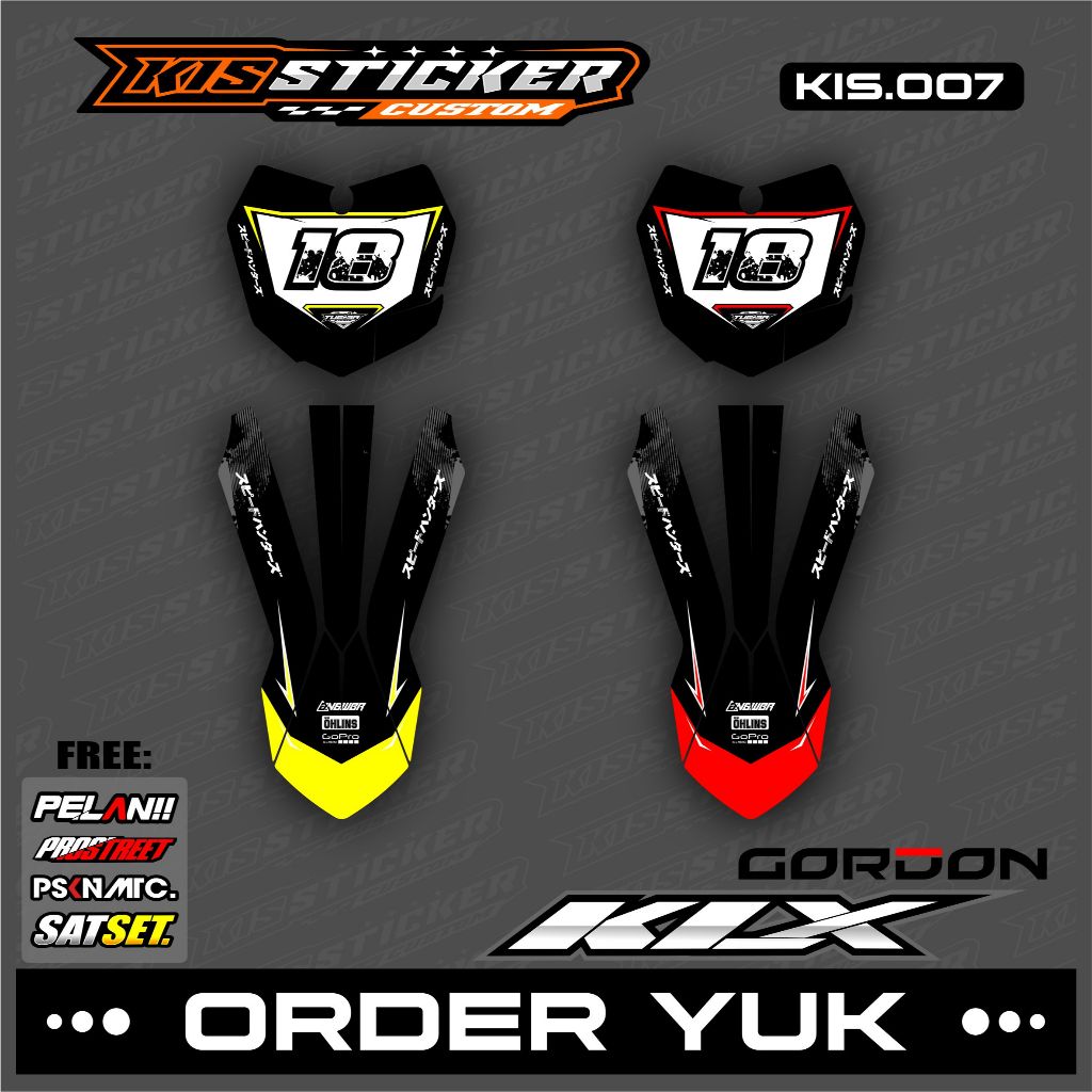 COD STICKER PAPAN DAN SPAKBOR KLX GORDON STIKER PAPAN NOMOR KLX GORDON KiS.07