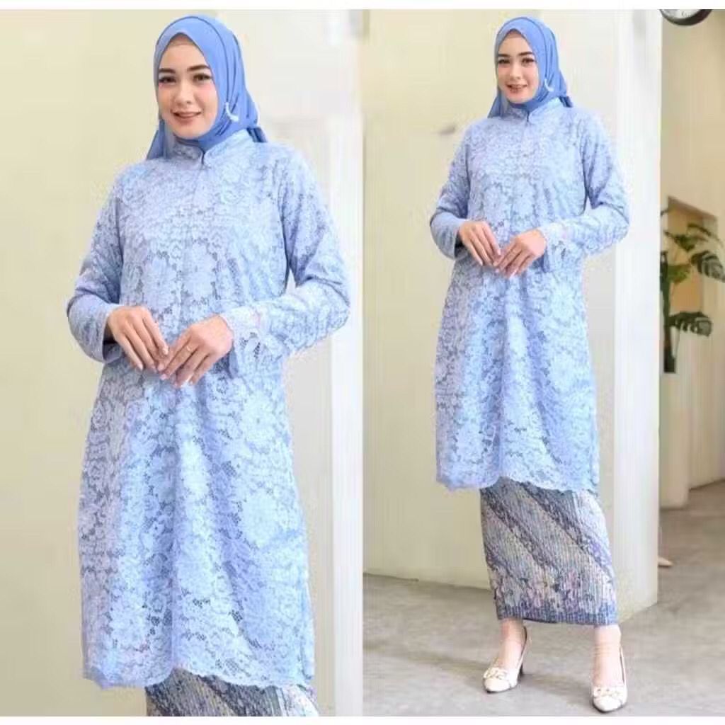 Set Kebaya Tunik Brukat Terbaru Pakaian Wisuda Seragam Nikahan Pesta Busui Friendly
