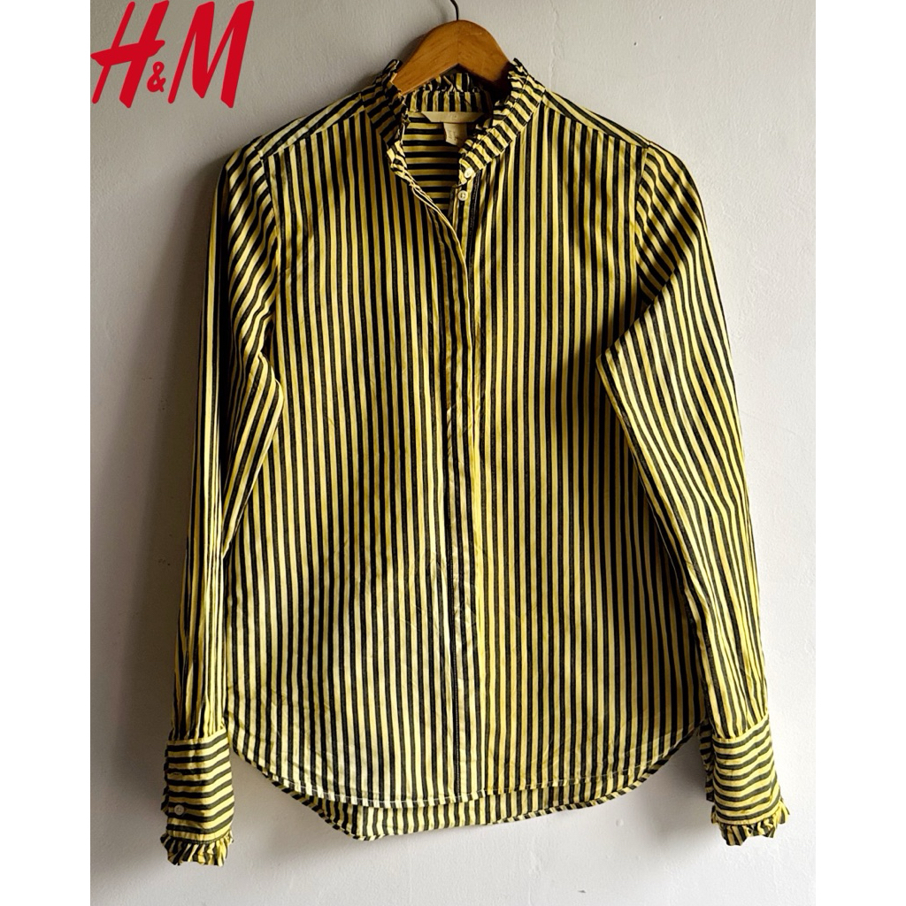 kemeja kuning garis h&m