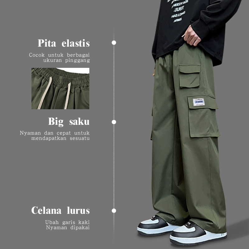 pengiriman cepat Celana kargo pria Celana baggy korean style pria celana kargo pria original 100%