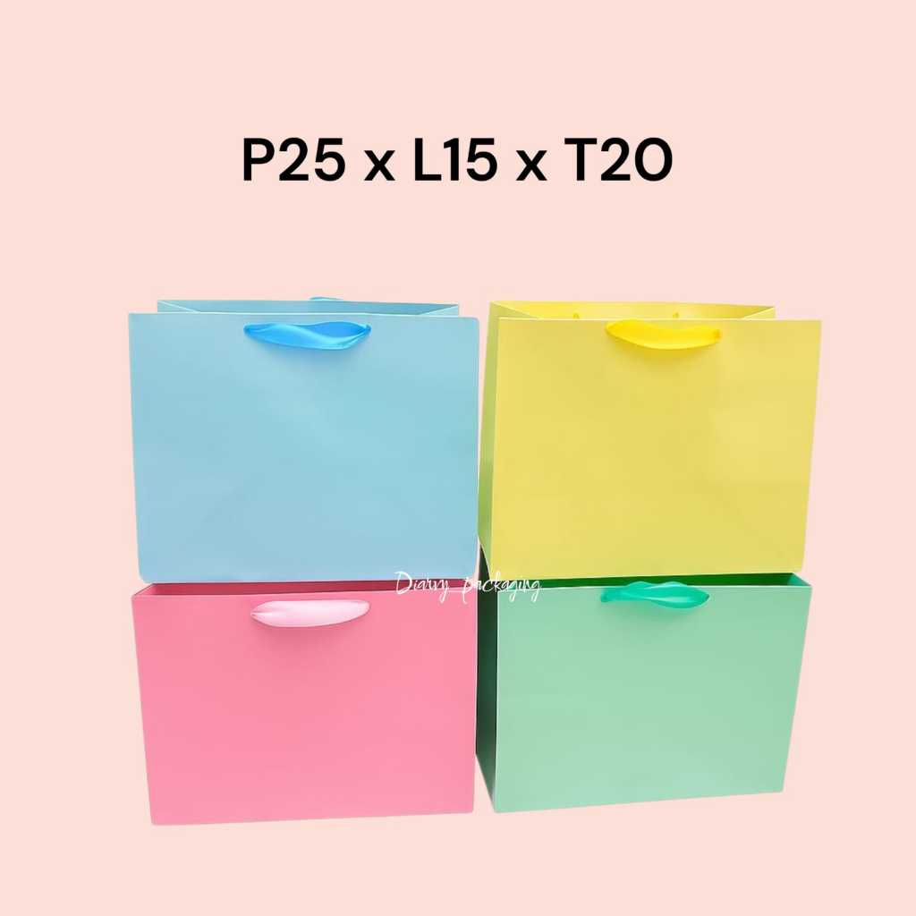 Paper Bag PASTEL 25 x 20 | Paperbag polos tali pita | Paper bag pastel bento kotak nasi