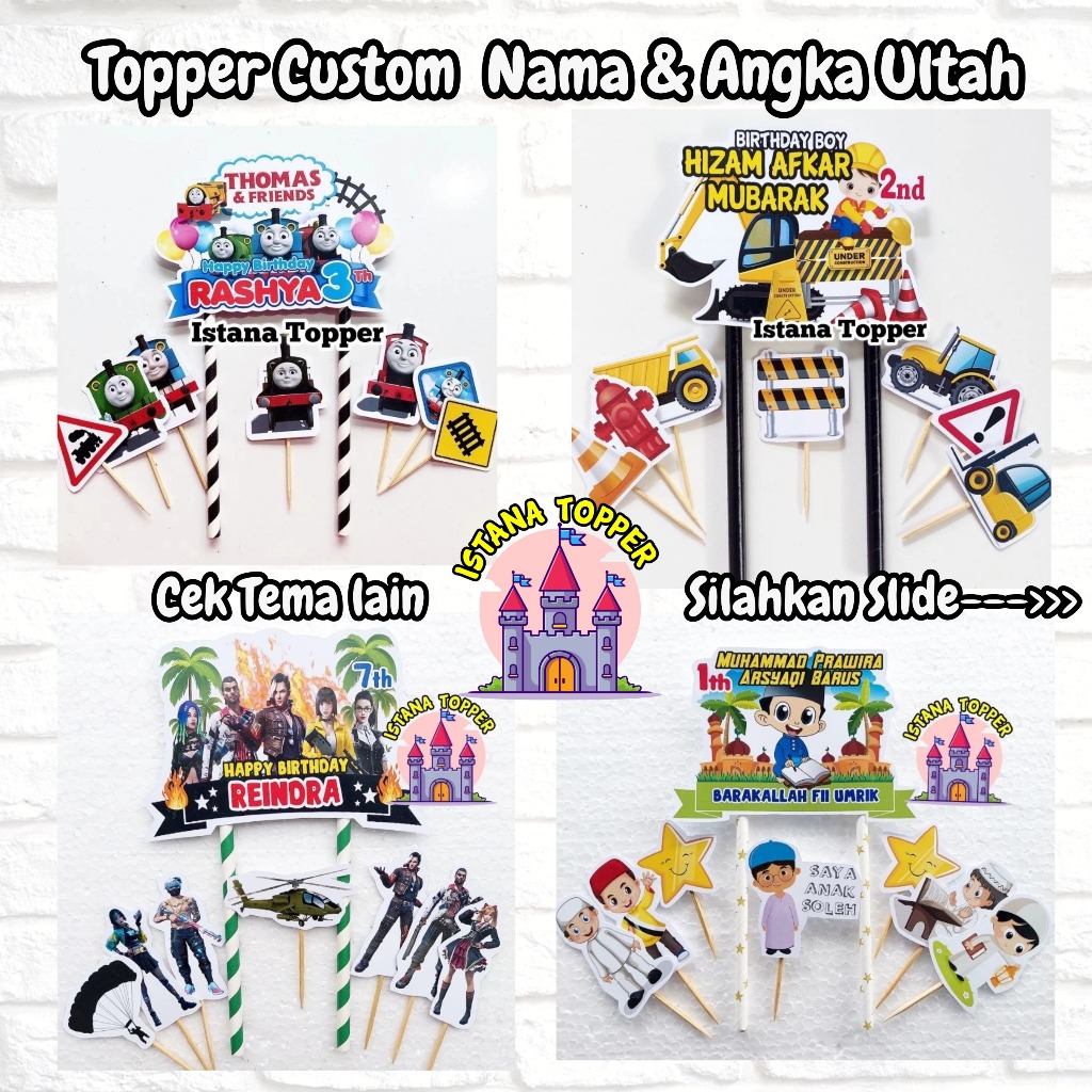 Topper CUSTOM NAMA Tema Thomas, Upin, Ipin, Free Fire, Astronot, Mobile Legend, Truck Oleng, We Bare