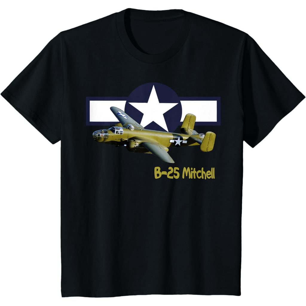 Baju kaos anak WW2 American B25J Mitchell Bomber Warplane Wings Wargamers T-Shirt