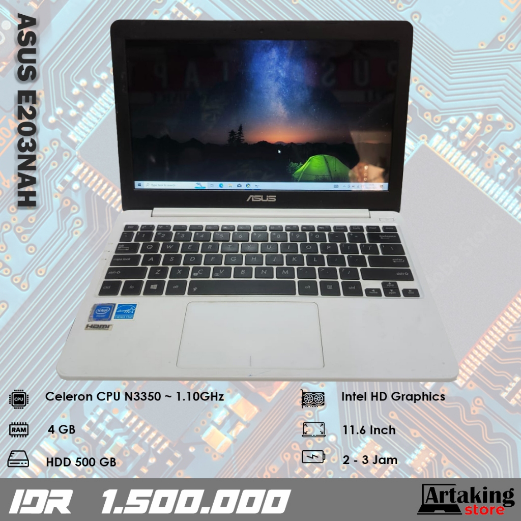 Asus E203NAH - Celeron N3350 - Ram 4 GB - Normal Siap Pakai
