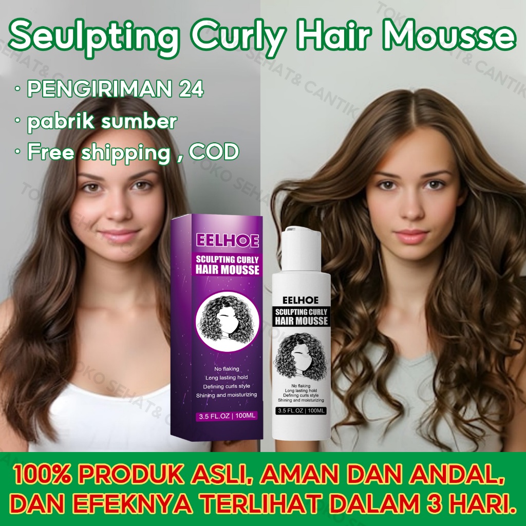 EELHOE Hair Mousse Curly 100ml Curl Gel Curling Cream Gel Rambut Keriting Hair Spray Elastin Keritin