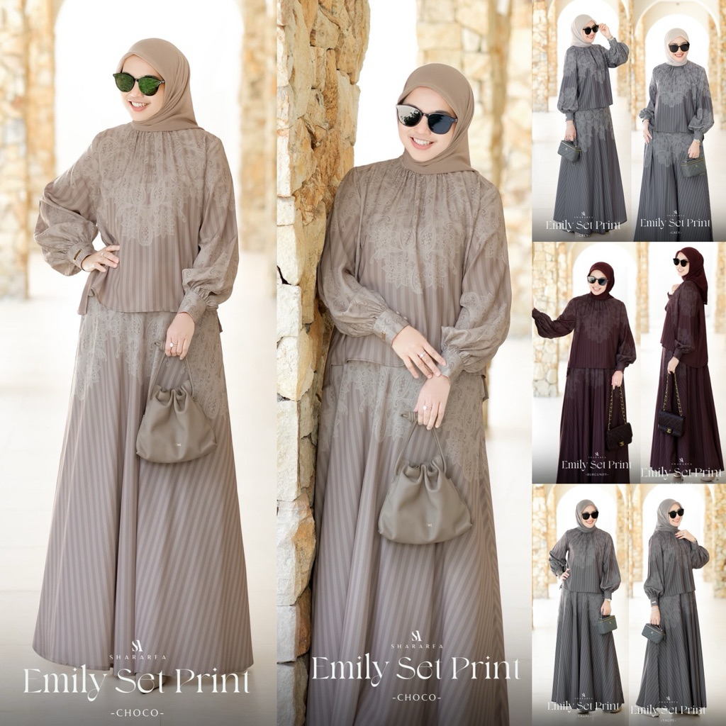 EMILY Set Print Blouse Skirt Original Shararea