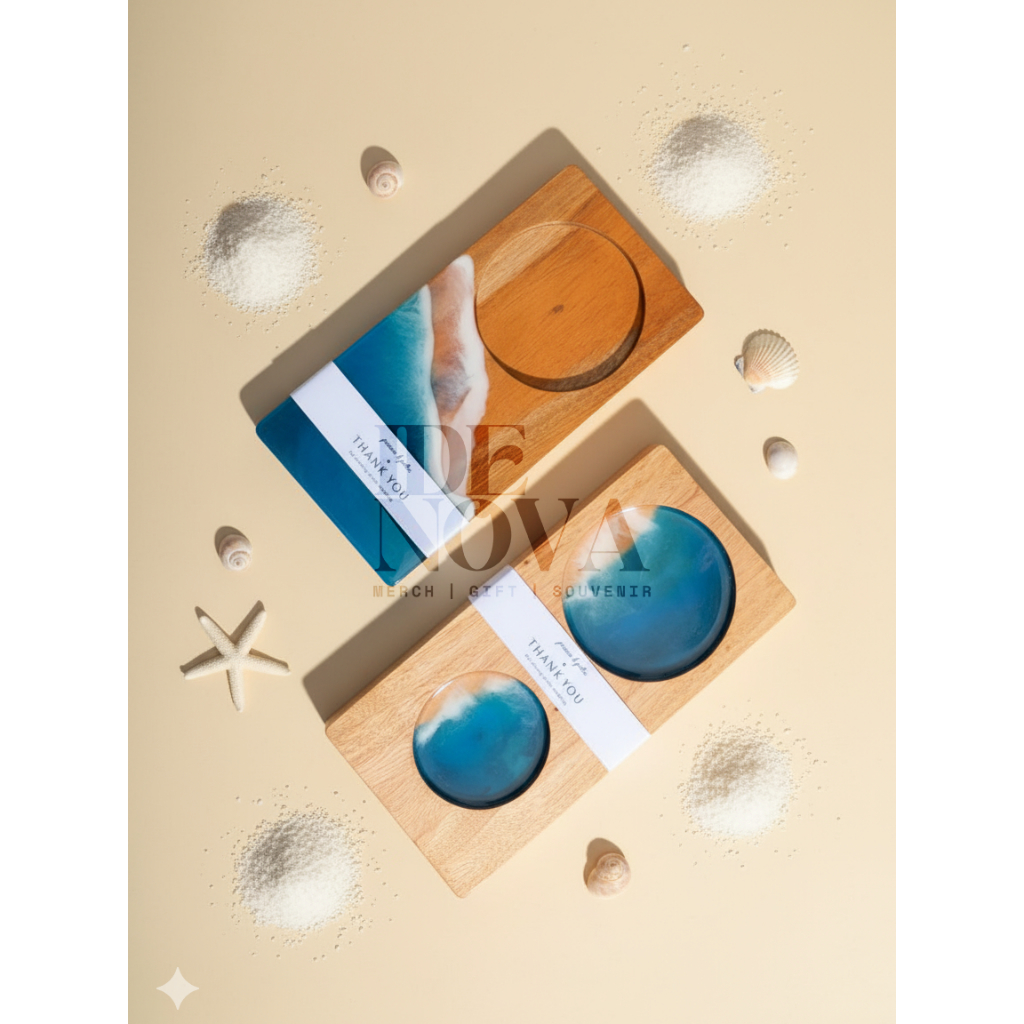 tatakan gelas kayu tray coffee resin aestetik