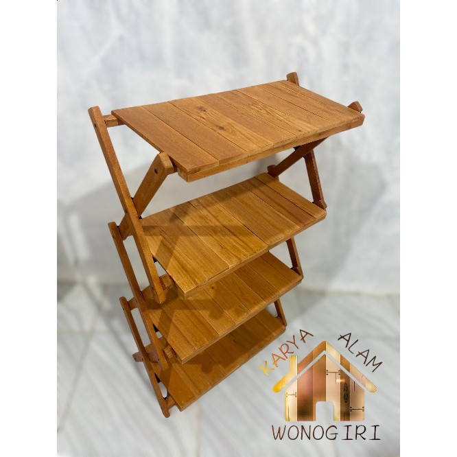 rak lipat penyimpanan camping piknik rak lipat kayu 3 susun 4 susun portable multifungsi