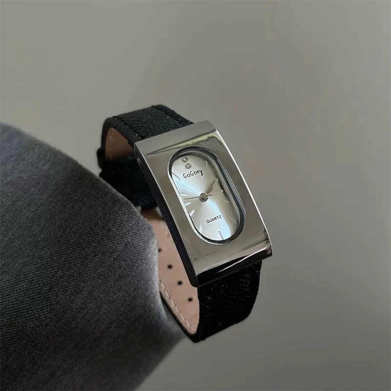 SENO Jam Tangan Wanita Leather Belt Retro Square Casual Gogoey High-End Light Luxury Mewah Simple La