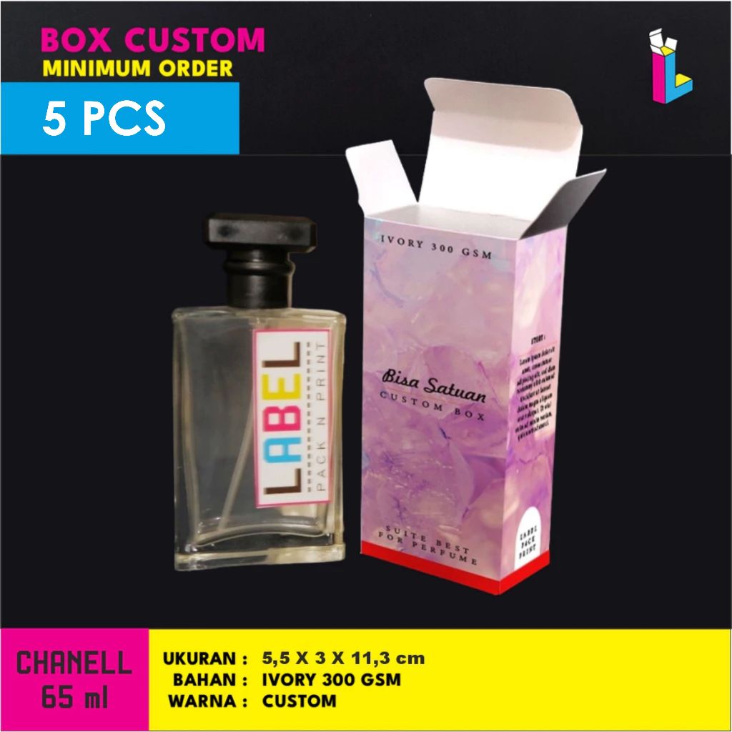 Box / Dus Packaging Botol Chanell 65ml Custom Desain Full Print