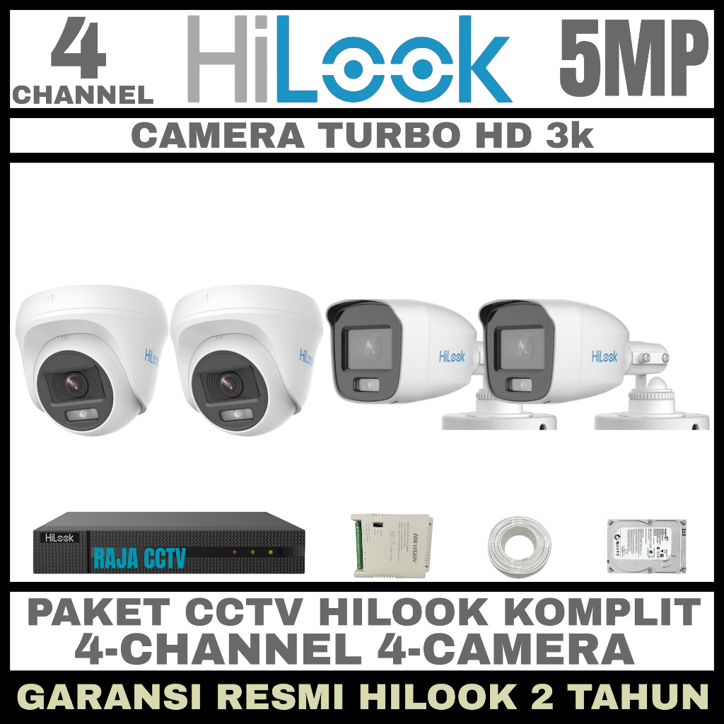 PAKET CCTV HILOOK 5MP 4 CHANNEL 4 CAMERA TURBO HD KAMERA CCTV