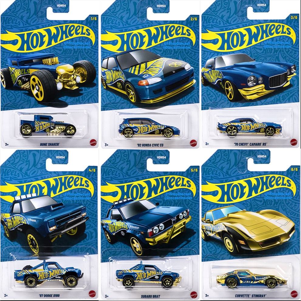 Hotwheels 58th Anniversary Series Bone Shaker 92 Honda Civic EG 70 Chevy Camaro RS 87 Dodge D100 Sub