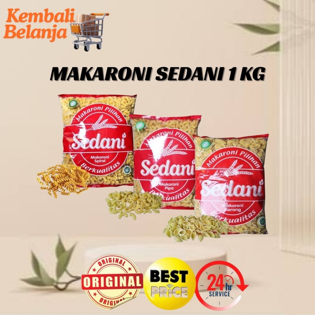 Makaroni Sedani 1 Kg/ Sedani Makaroni Pipa Spiral Kerang/ Sedani Makaroni Pasta/ Makaroni Sop/ Makar