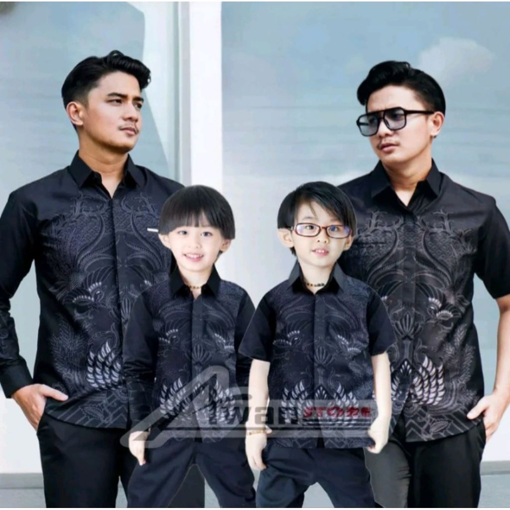 KEMEJA BATIK AYAH DAN BATIK ANAK WARNA HITAM KEMEJA BATIK DEWASA