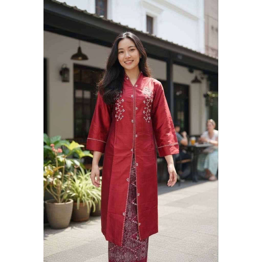 FK-Kebaya kurung taffeta Malaysia motif teratai // atasan kebaya kurung taffeta Melayu // kebaya kur