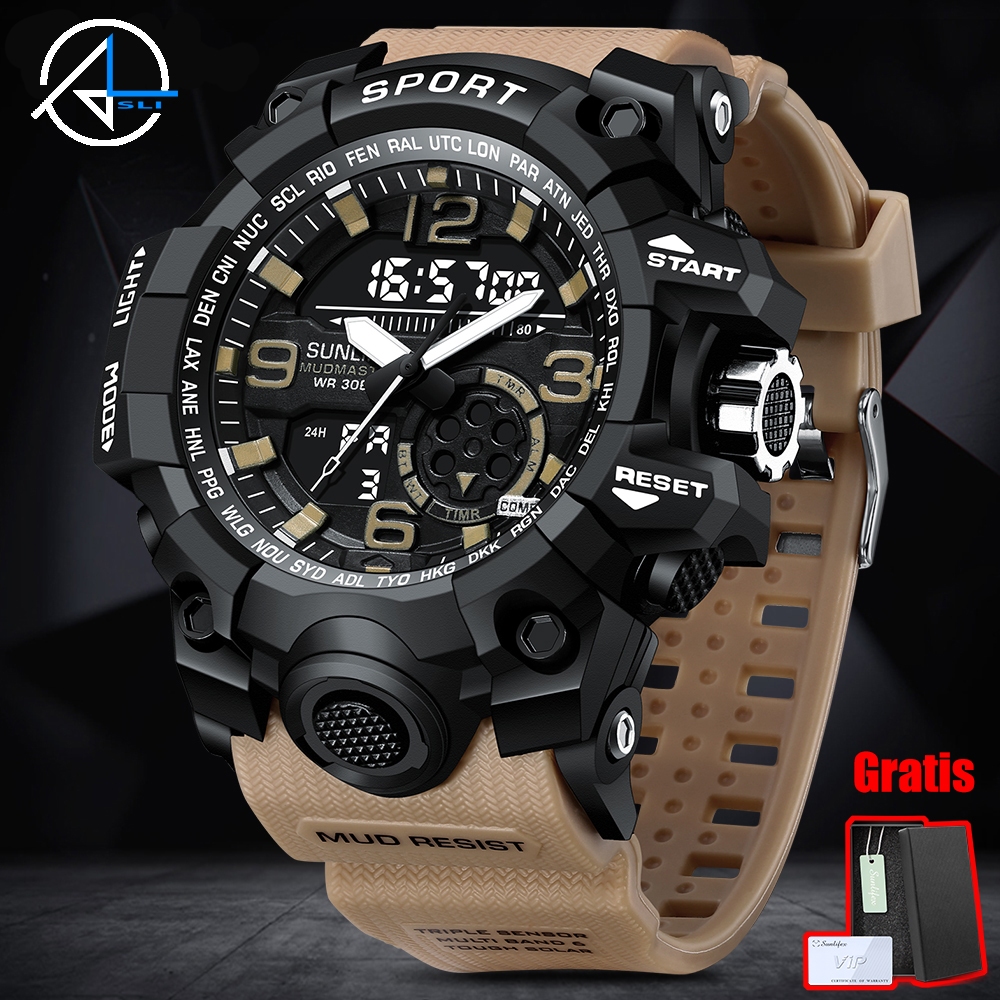 Jam Tangan Pria Anti Air Digital&Analog Original Olahraga Bercahaya Kalender Klasik Tali Silikon Mul