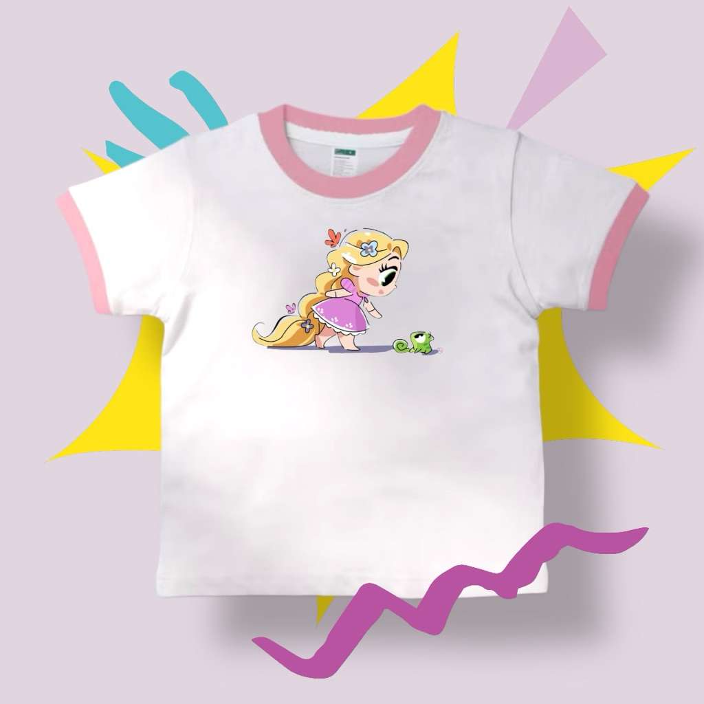 Ajju white pink t shirt kaos putih raglan kombinasi cotton c 24 s princess elsa rapunzel jane tarzan
