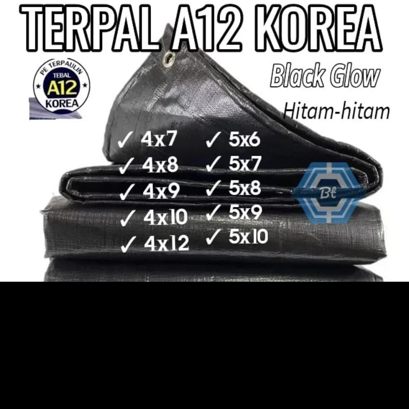 Terpal A12 Hitam Kuat Tebal Ukuran Beragam || Terpal A12 Korea Hitam Siap Pakai Anti Bocor