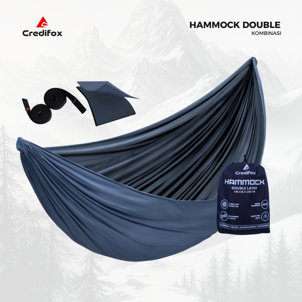 CREDIFOX Hammock Double Layer Ukuran 140cm x 270cm - Ayunan Camping - Tempat Tidur Gantung - Hamock 