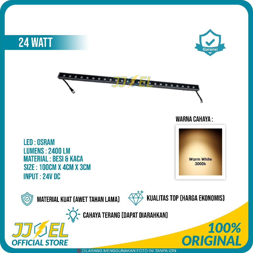 Lampu Sorot LED 24W Wall Washer DC 24V Super Terang