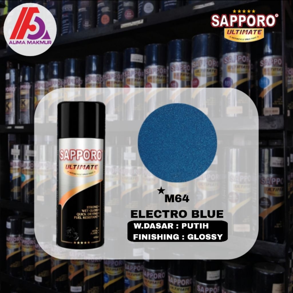 Sapporo Ultimate M64 Electro Blue 400ml / Pilok Sapporo / Pilok Biru / Cat Semprot Biru