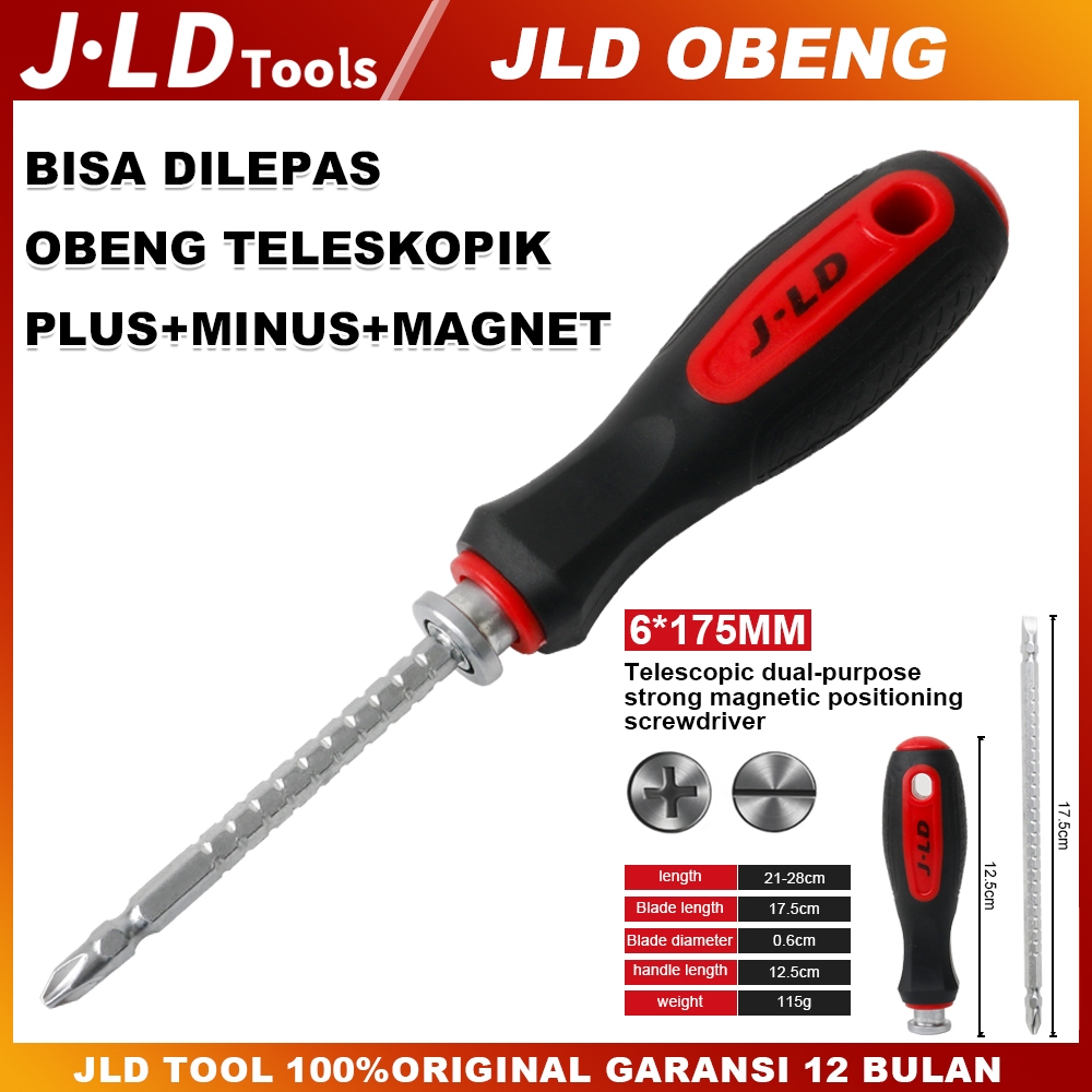 JLD Obeng bisa dilepas 4in1 Plus+Minus+Magnet+Teleskopik Obeng Ratchet Screwdriver Length Adjustable